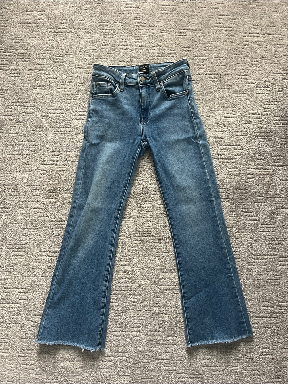 Just Black Medium Blue Flare Jeans with Raw Hem